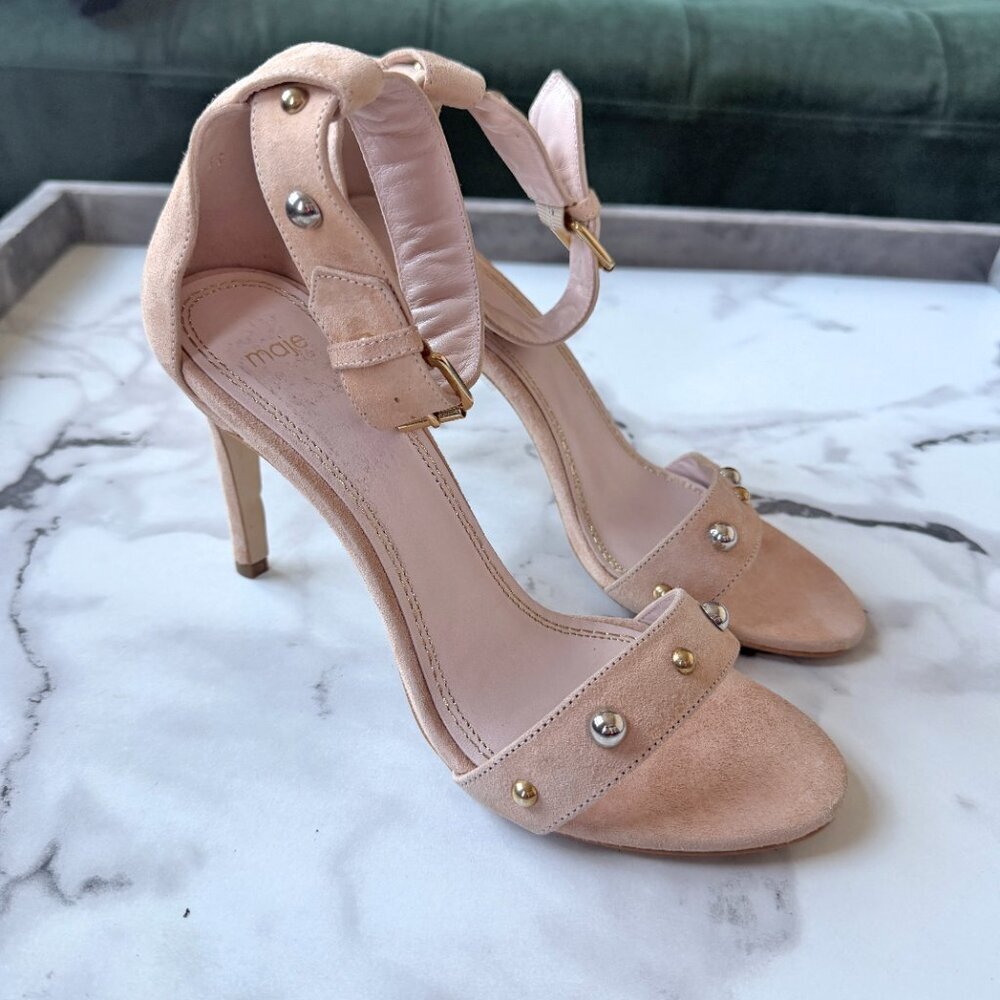Maje Beige Suede Studded High Heel Sandals Size 38 - Picture 2 of 9